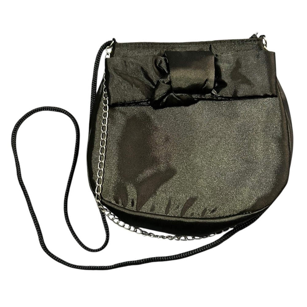 American Eagle Satin Purse Womens 7.5"x7"x2" Black Bow 2 Straps Shoulder Handbag